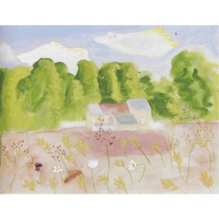 Winifred Nicholson - Farm Building With Flowers
