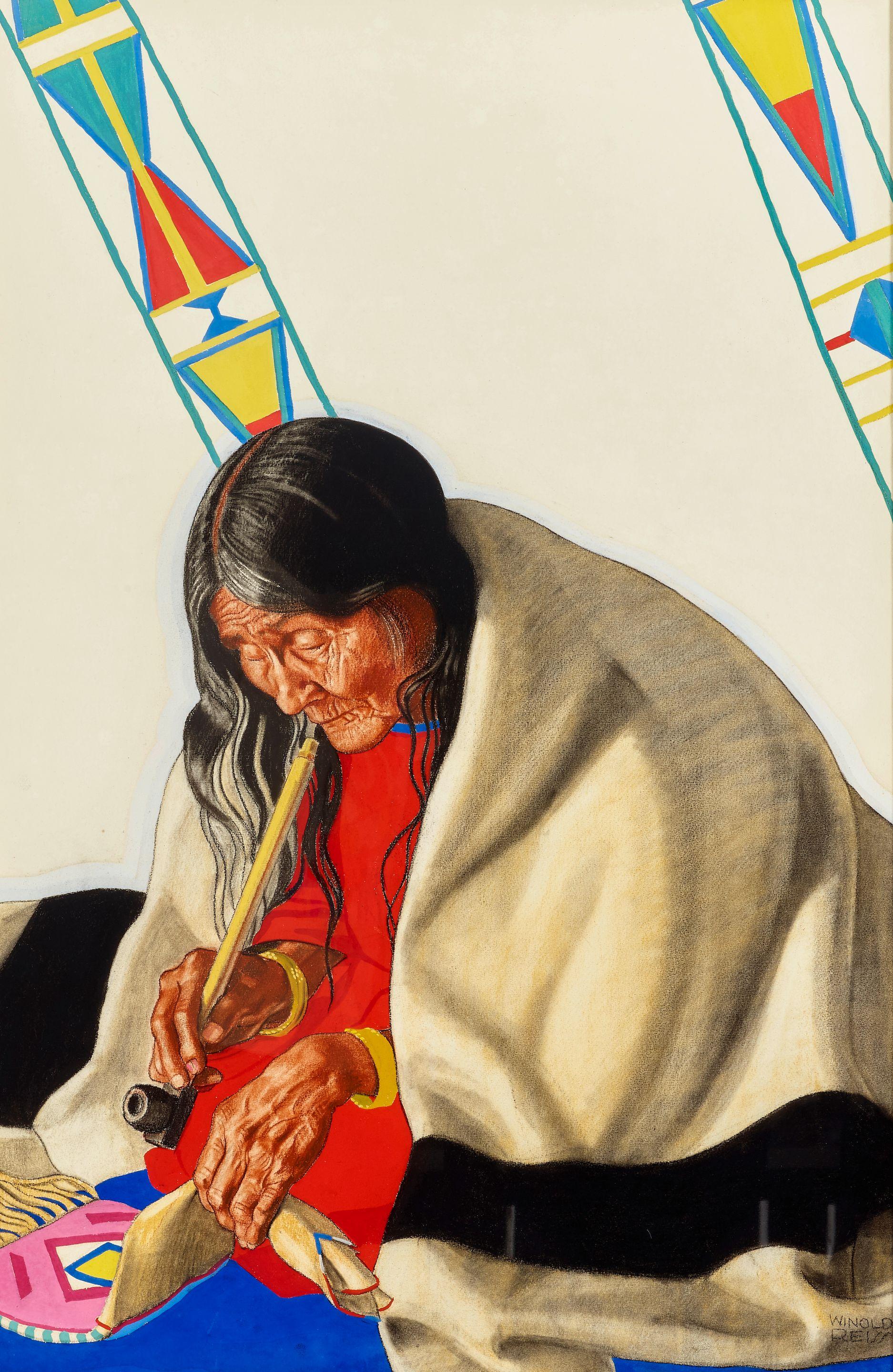 Winold Reiss - Long Time Calf Woman paper 39 x 26 in. framed 45 x 32 in.