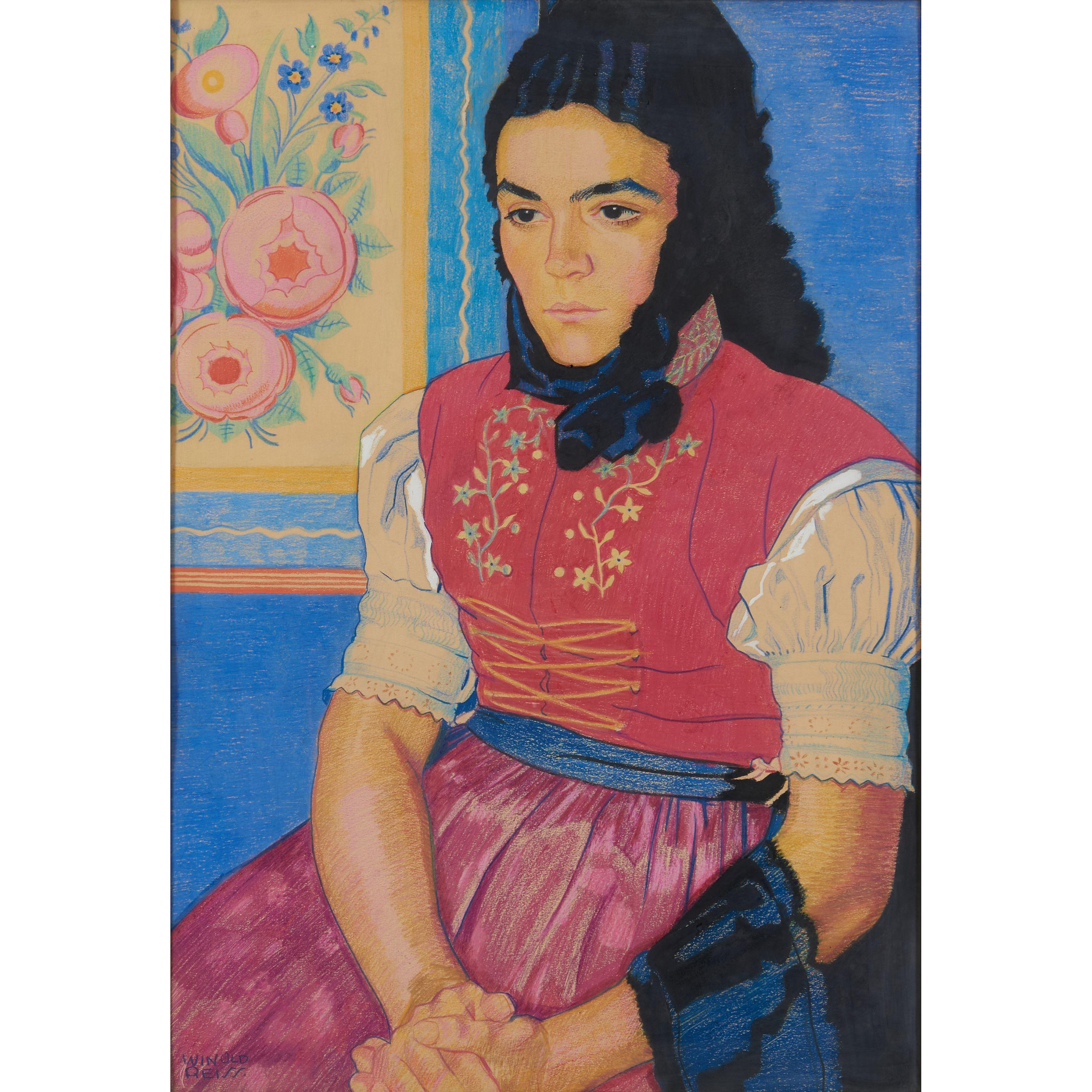 Winold Reiss - Seated Woman Wearing An Embroidered Peasant Dress