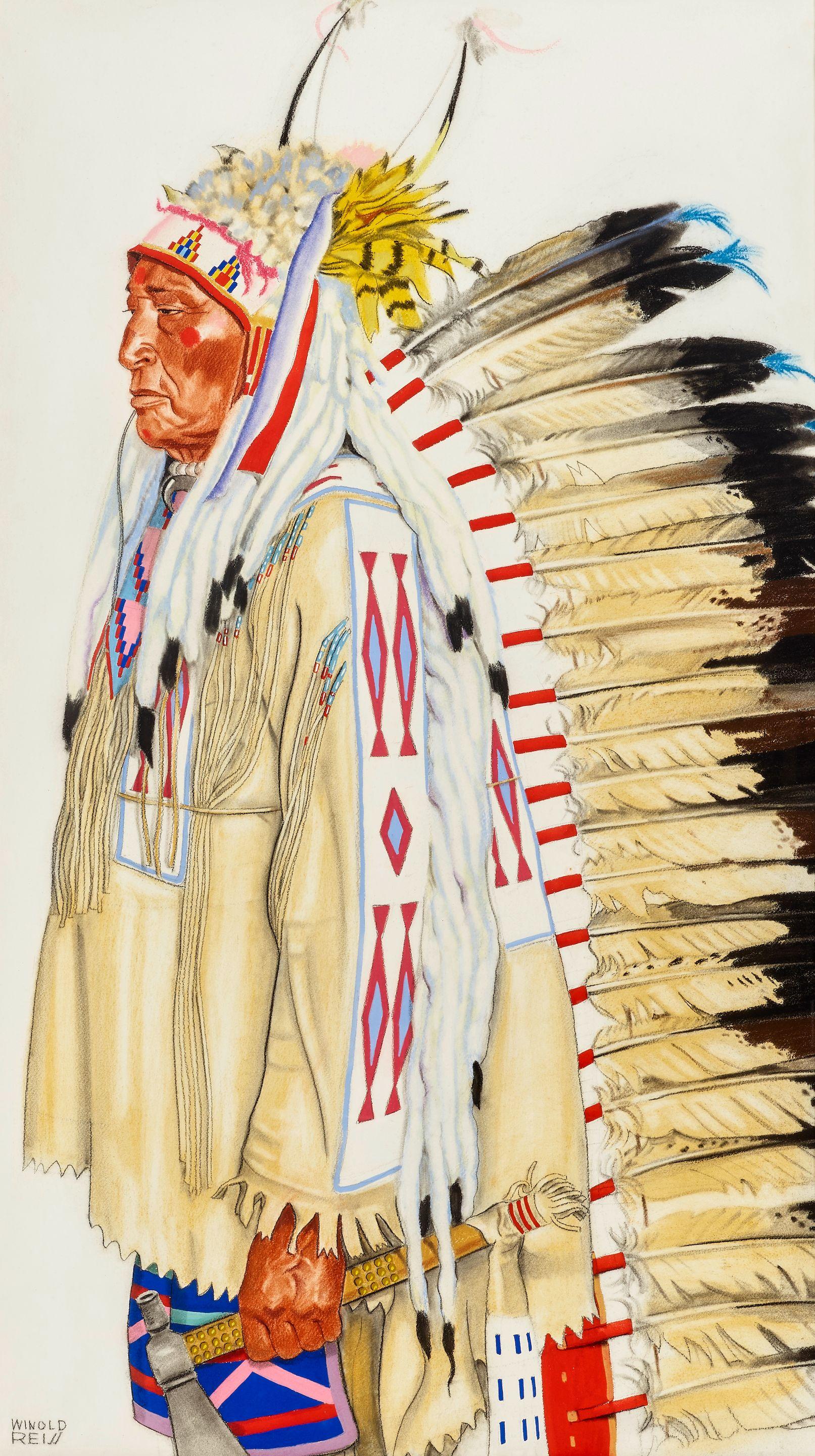 Winold Reiss - Swims Under with Snake Headdress paper 52 x 30 in. framed 57 x 35 in.