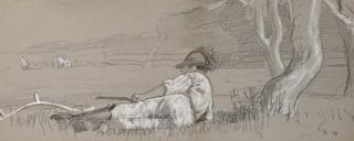 Winslow Homer - Noon-Day Rest And Two Men Scything: A Double-Sided Drawing