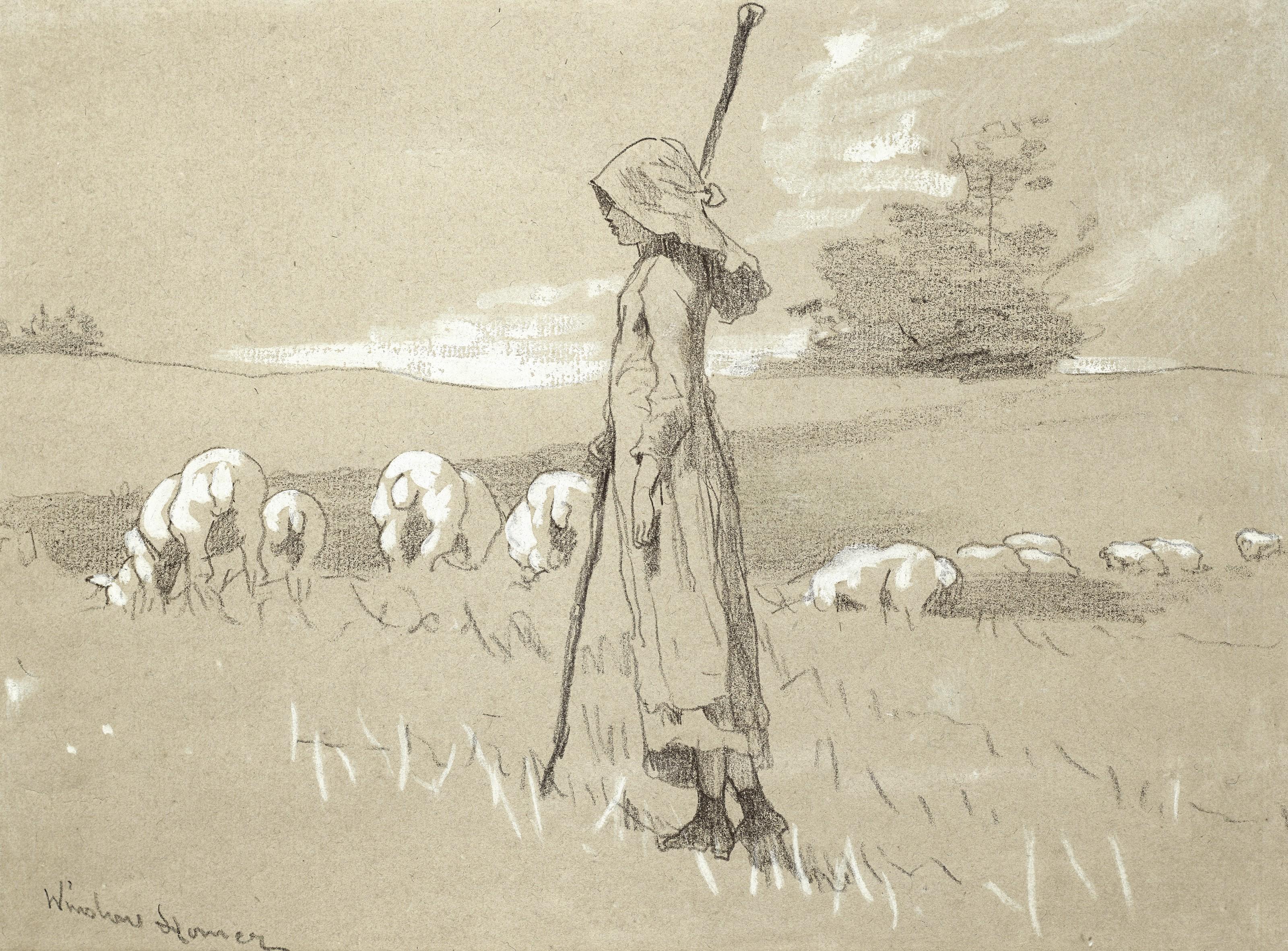 Winslow Homer - Standing Shepherdess with her Flock