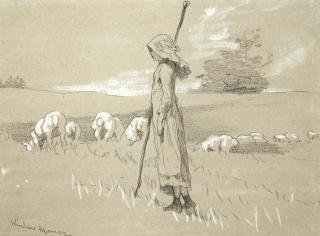 Winslow Homer - Standing Shepherdess with her Flock