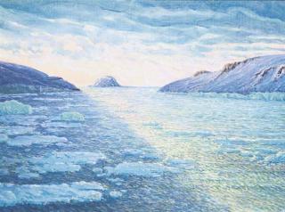 Wladimir Goichman - Polar summer, Franz Josef Land: Bates Sound with Bruce and Mabel Islands, Northbrook Island beyond