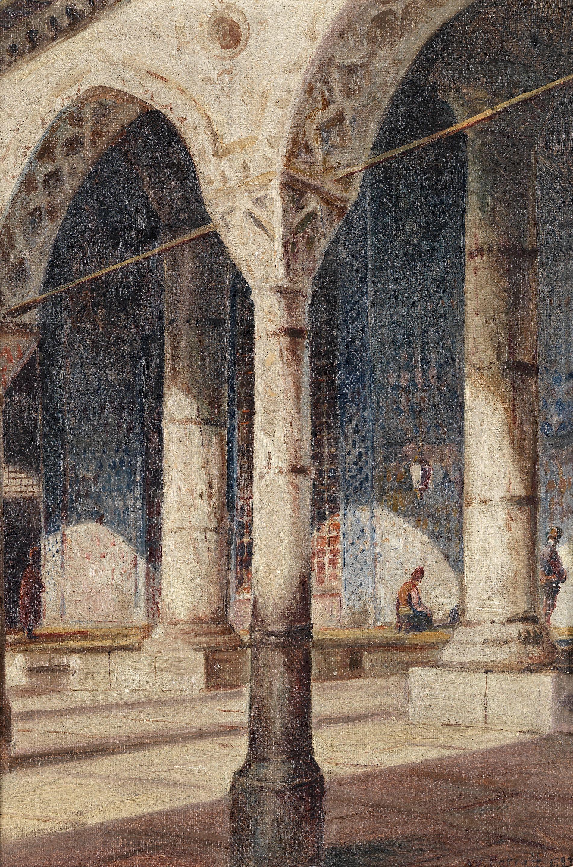 Wladimir Petroff - Praying in a tiled mosque interior, Istanbul