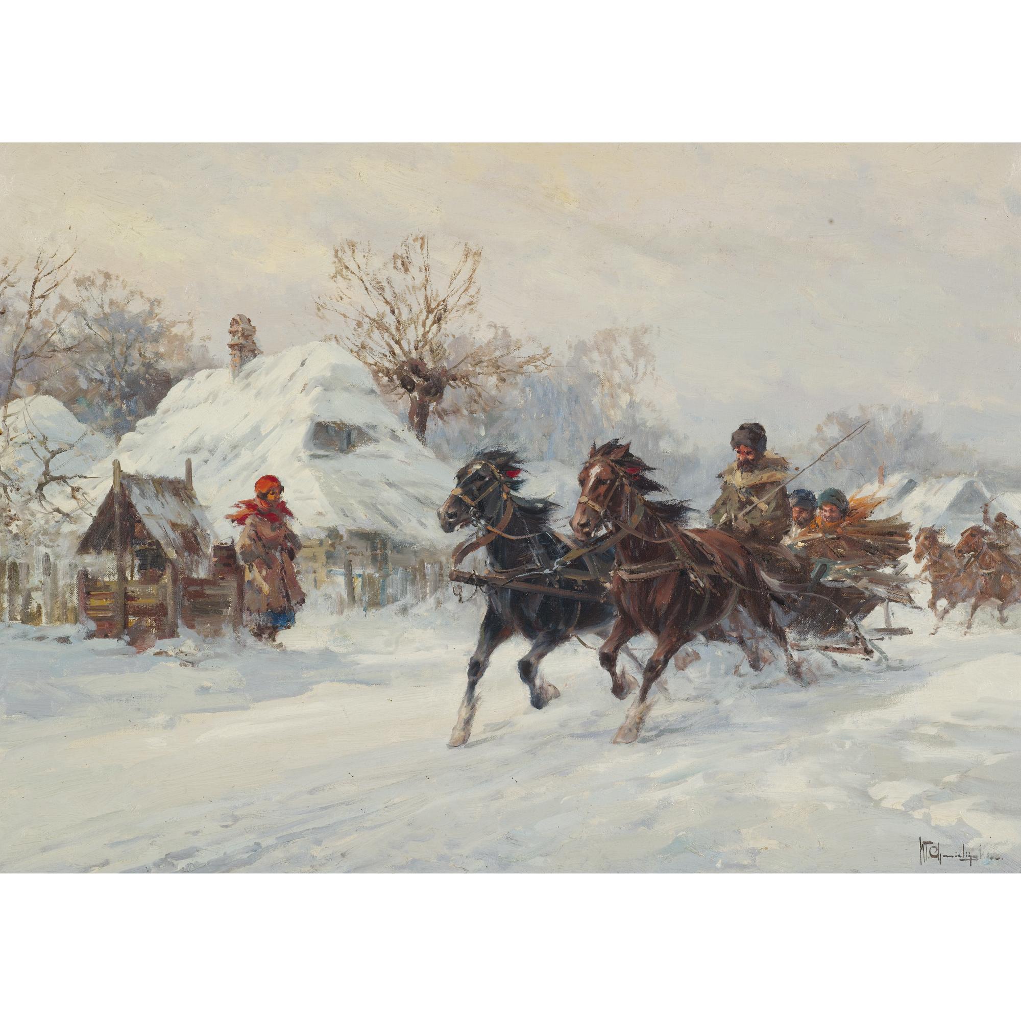 Wladislaw T. Chmielinski - Sleigh Riding Through A Village