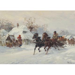 Wladislaw T. Chmielinski - Sleigh Riding Through A Village