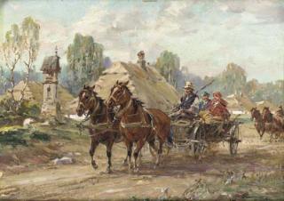 Wladislaw T. Chmielinsky - Horse-Drawn Carriages On A Country Road
