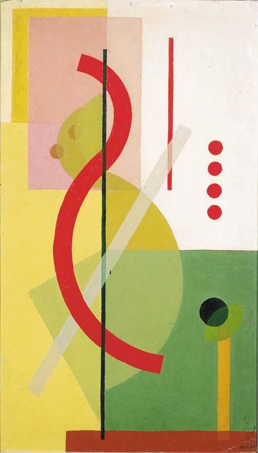 Wobbe Alkema - Compositie met rode golflijn - Composition with red waveline