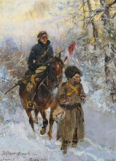 Wojciech Kossak - Soldaten im Schnee.