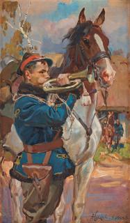 Wojciech von Kossak - Uhlan with a brass horn