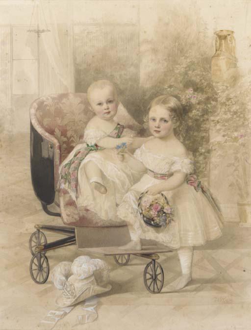 Woldemar Ivanovich Hau - Two children seated on a perambulator