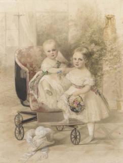 Woldemar Ivanovich Hau - Two children seated on a perambulator