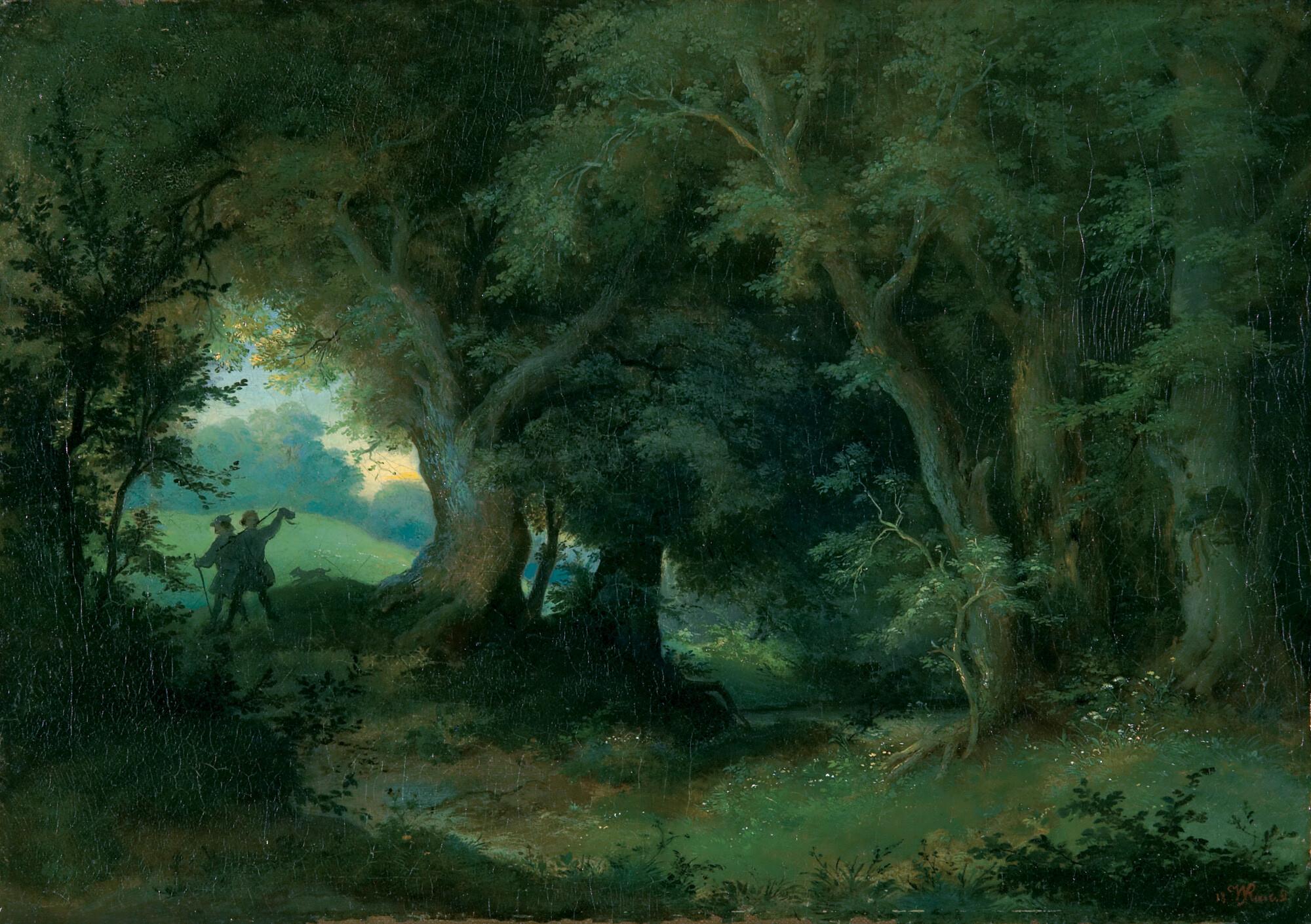 Woldemar Rau - Zwei Wanderer in waldiger Landschaft.