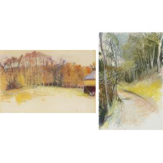 Wolf Kahn - \'Lower Stark Road\' And \'Looking Up-Hill In October\':  Two Pastels