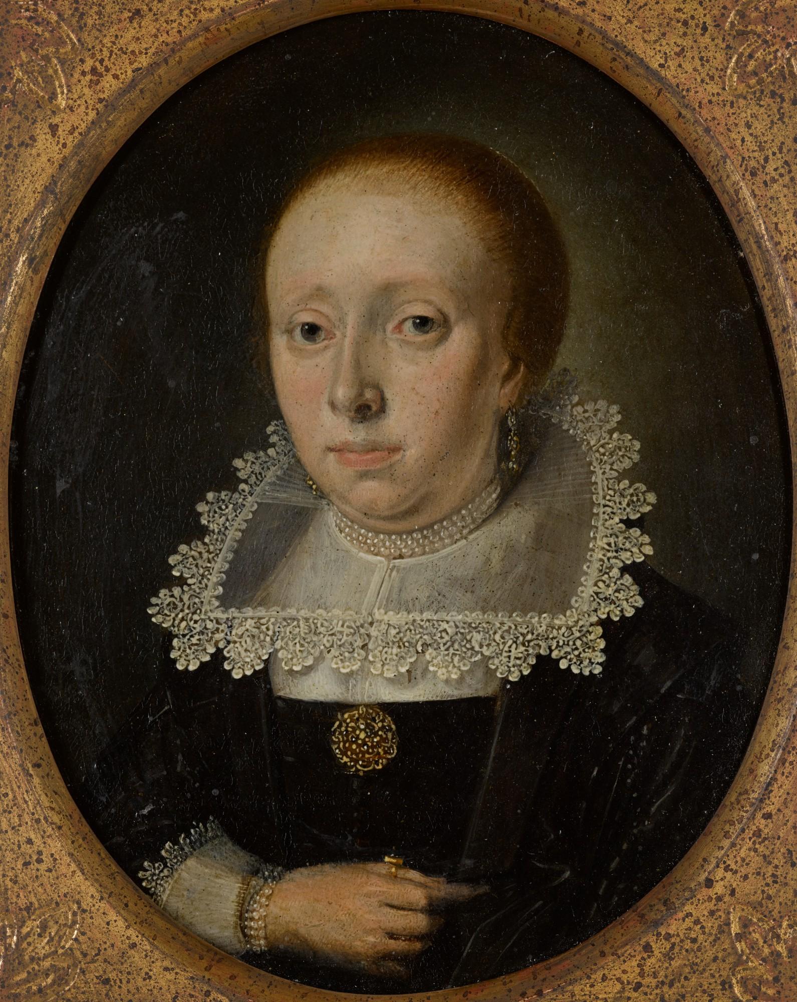 Wolfgang Heimbach - Portrait Of A Lady, Half-Length, Wearing Black With White Lace Collar And Cuffs