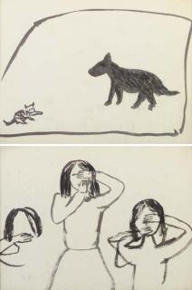 Wonsook Kim Linton - Untitled (Cat and Dog) Untitled (Three girls)