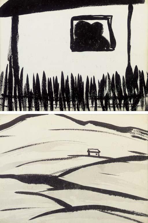 Wonsook Kim Linton - Untitled (House) Untitled (House in field)