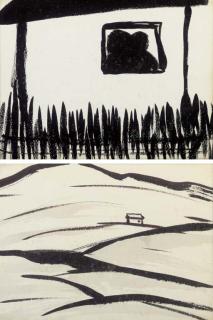 Wonsook Kim Linton - Untitled (House) Untitled (House in field)