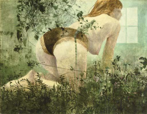 Wout Muller - Half nude and lizard in a garden