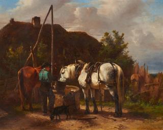 Wouter Verschuur - Bauer mit seinen Pferden an der Tränke.