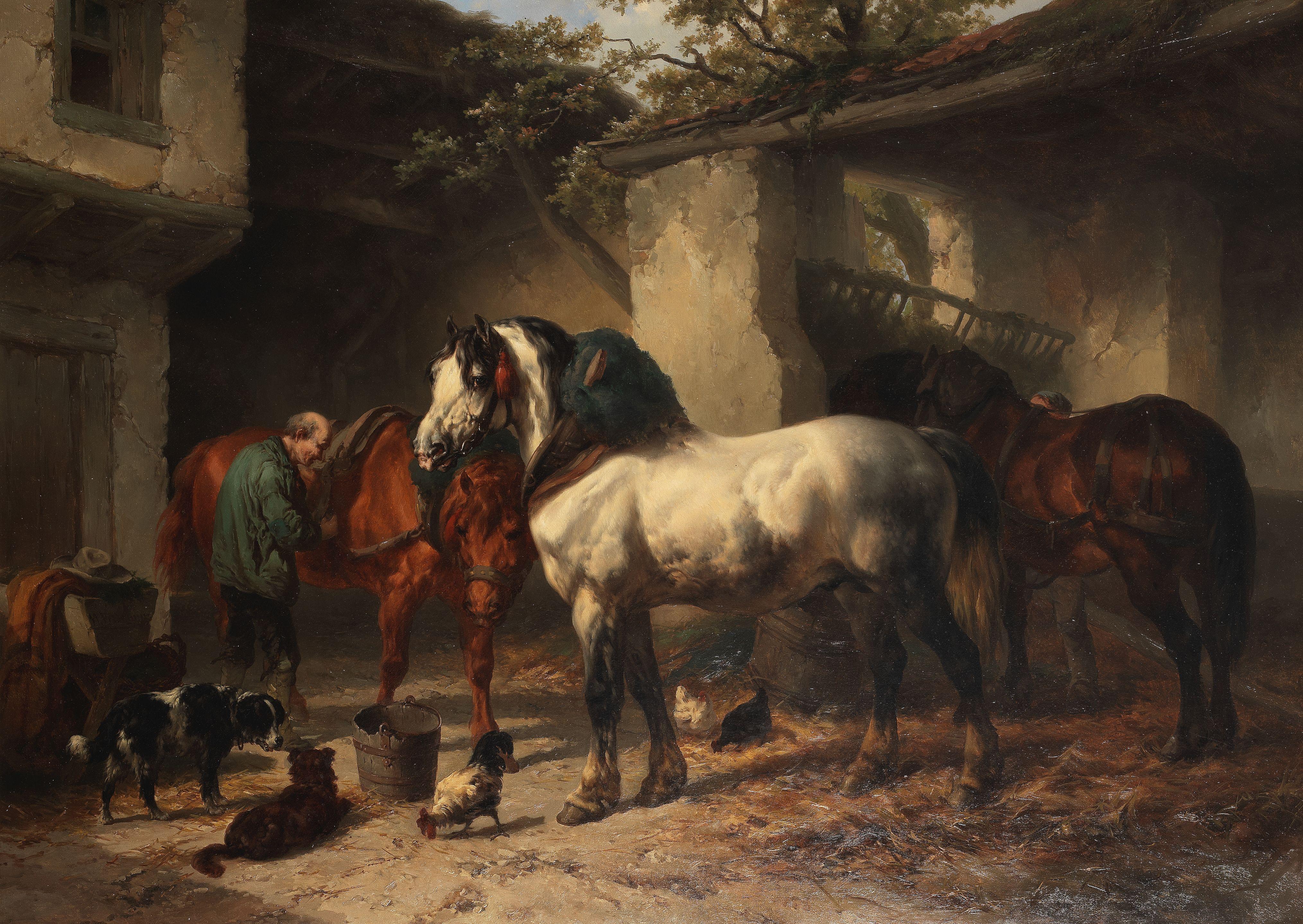 Wouter Verschuur - Horses in a Stableyard