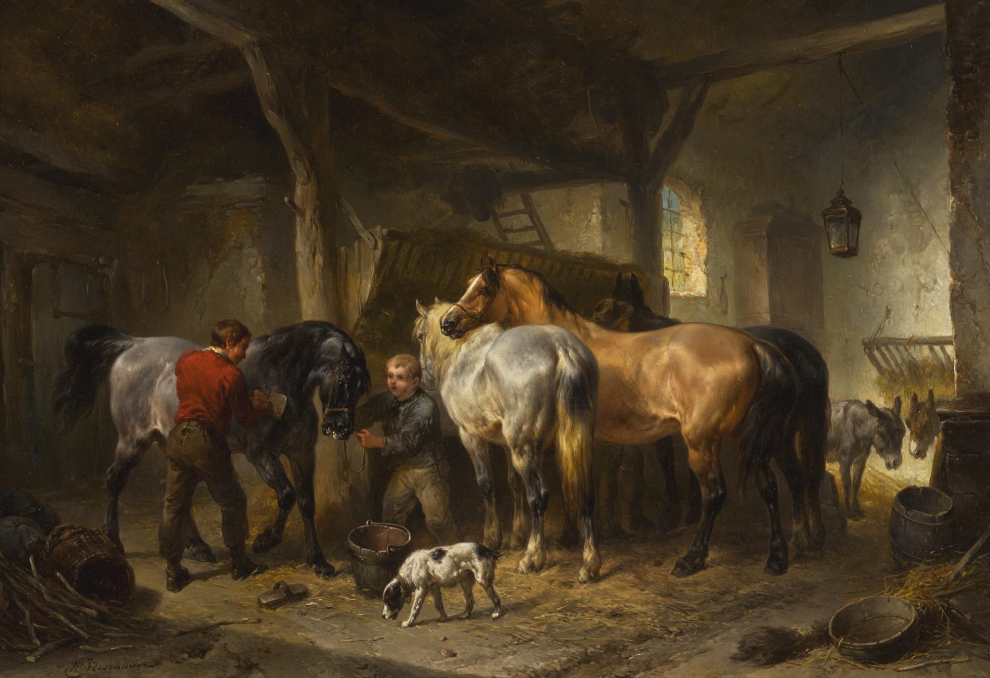 Wouterus Verschuur - Dutch horses In A Stable