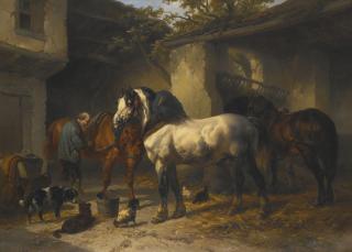 Wouterus Verschuur - Dutch horses In A Stableyard