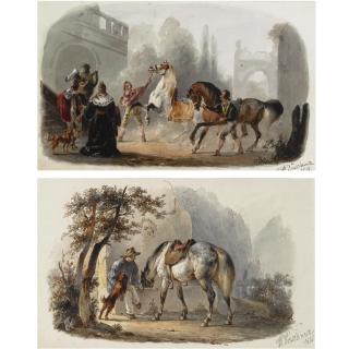 Wouterus Verschuur - Four Watercolours Depicting Figures With Their Animals