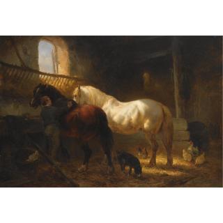 Wouterus Verschuur - Horses In A Stable