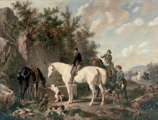 Wouterus Verschuur - Taking a break: horses watering after a hunt