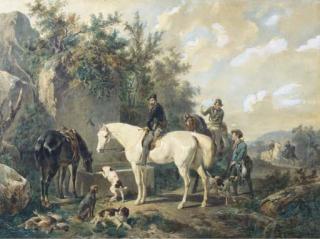 Wouterus Verschuur - Taking a break: horses watering after a hunt