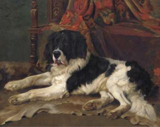 Wright Barker - A Landseer Newfoundland in an interior