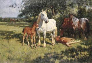 Wright Barker - Mares and Foals in a landscape