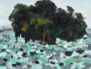 Wu Guanzhong - A Banyan And Lotus Flowers