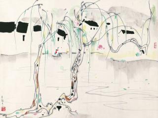 Wu Guanzhong - House and Willow Tree