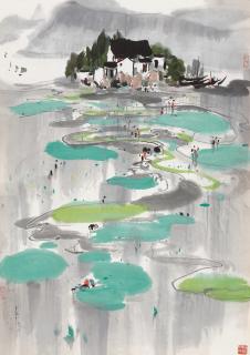 Wu Guanzhong - Landscape with Figures(Painted in 1986)