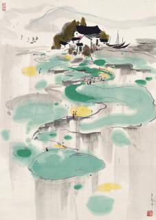 Wu Guanzhong - Landscape with Figures