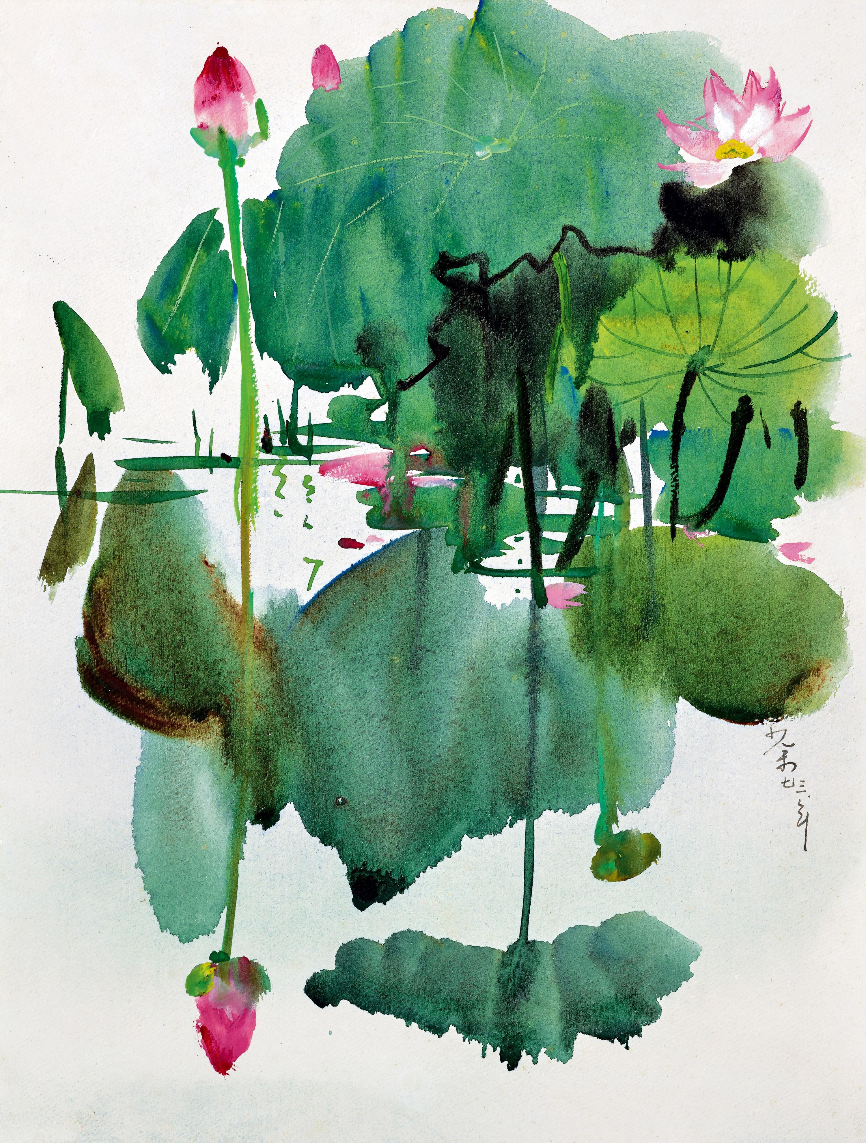 Wu Guanzhong - Lotus (Painted In 1973)