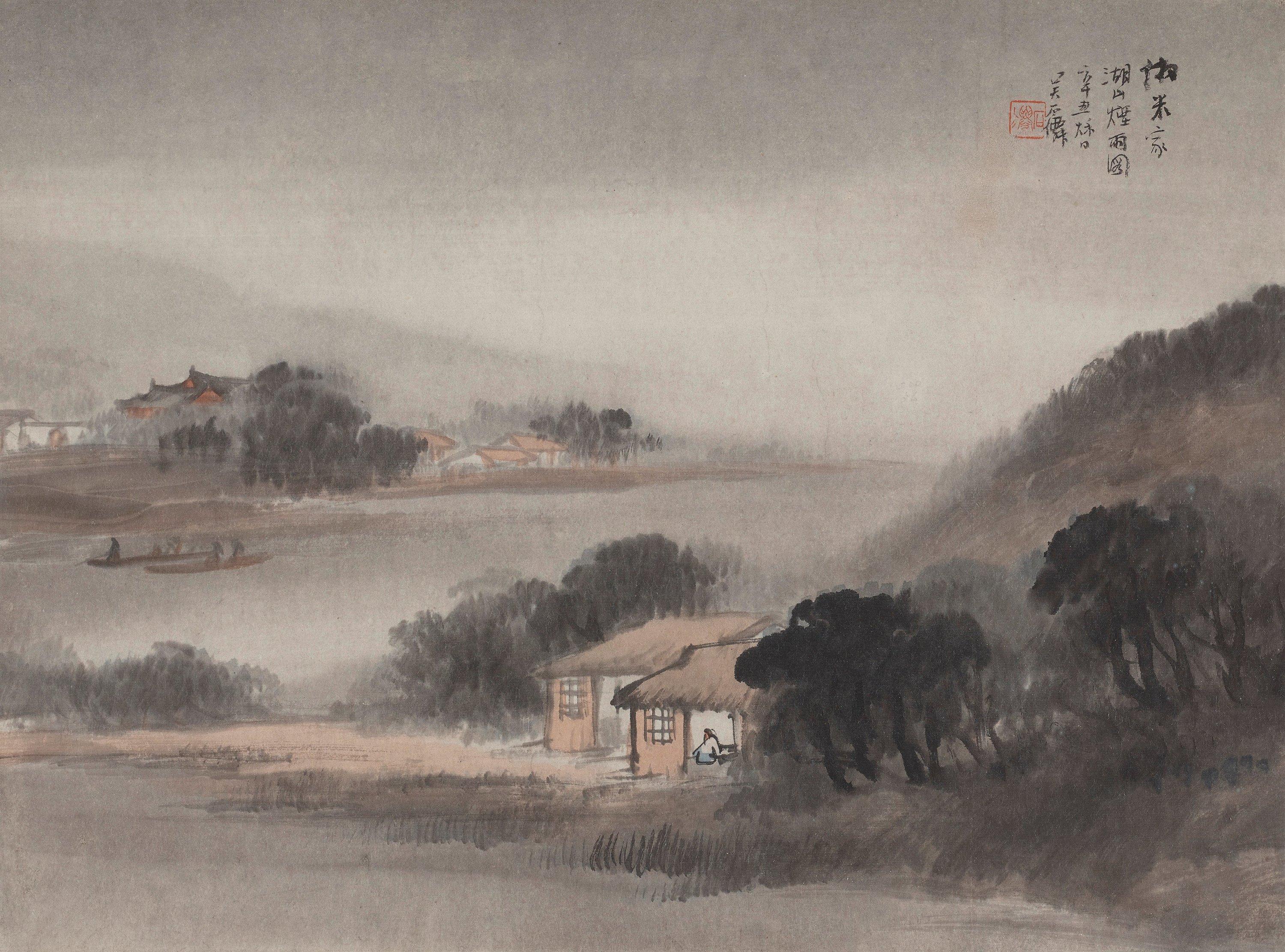 Wu Shixian - A riverscape with buildings