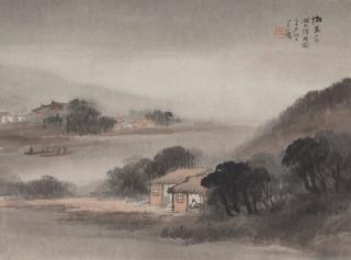 Wu Shixian - A riverscape with buildings