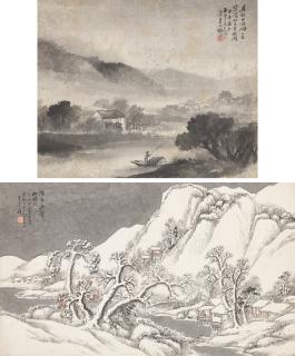 Wu Shixian - Boating on Lake / Snowscape
