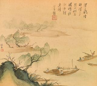 Wu Yongxiang - Boating by Peach Blossoms