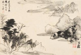 Wu Zishen - Trees On The River Bank