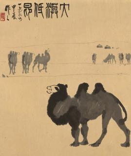 Wu Zuoren - Camels in a Desert