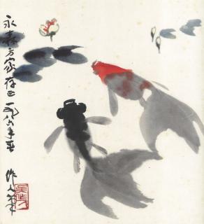 Wu Zuoren - Fishes In Lotus Pond
