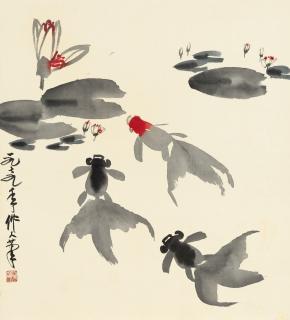 Wu Zuoren - Frolicking Fish