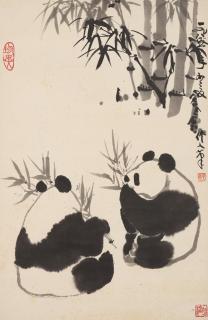 Wu Zuoren - Panda and Bamboo, 1985