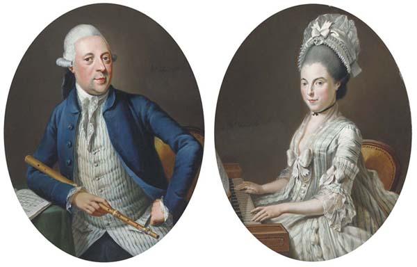 Wybrand Hendriks - Portrait Of A Gentleman, Seated Three-Quarter-Length, In A Blue Jacket, Holding A Recorder; And Portrait Of A Lady, Seated Three-Quarter-Length, At A Harpsicord