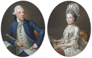 Wybrand Hendriks - Portrait Of A Gentleman, Seated Three-Quarter-Length, In A Blue Jacket, Holding A Recorder; And Portrait Of A Lady, Seated Three-Quarter-Length, At A Harpsicord